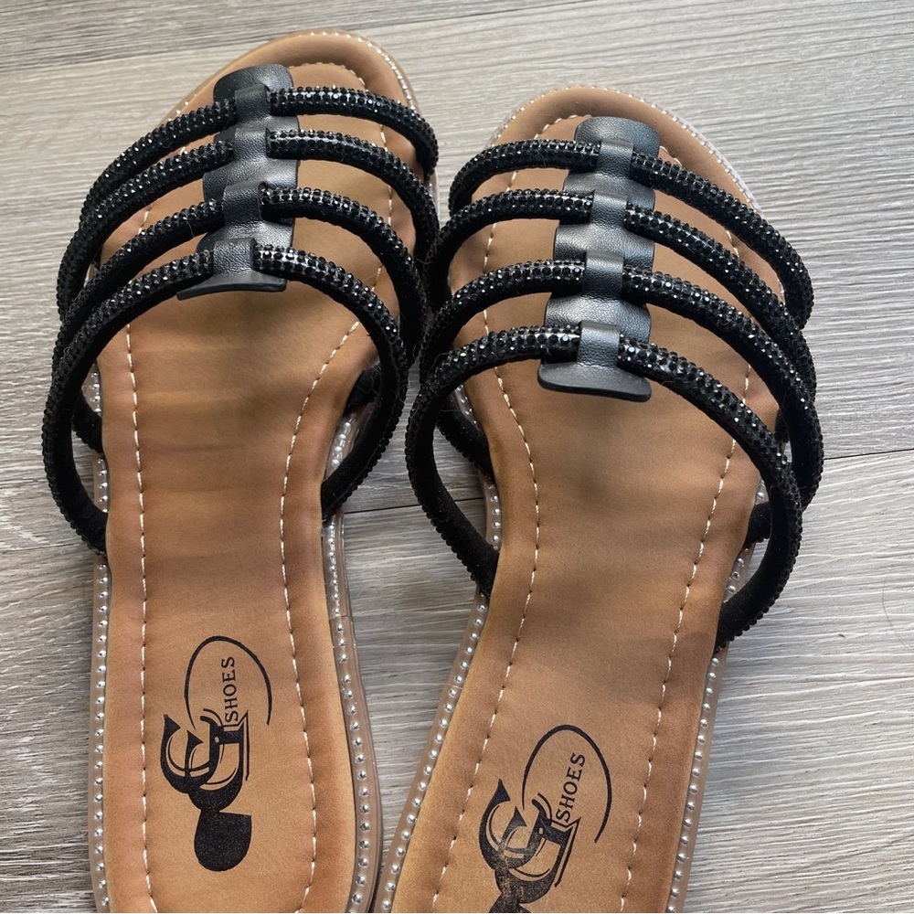 Black sparkly slip on strappy sandals NWOT - Picture 3 of 4